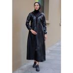Hafsa Mina Bağlamalı Suni Deri Trençkot Siyah HM2279