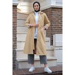 Hafsa Mina Fermuarlı Bağlamalı Trençkot Bej HM2261 - 40