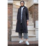 Hafsa Mina Fermuarlı Bağlamalı Trençkot Siyah HM2261 - 38