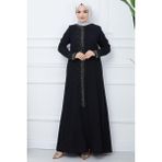 Hafsa Mina Işıl Taş Detaylı Büyük Beden Ferace Siyah HM2351 - 42