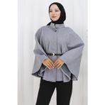 Hafsa Mina Kemerli Kaşe Panço Gri HM2842