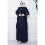 Hafsa Mina Kolları Taşlı Büyük Beden Anne Elbisesi Lacivert HM2349 - 48