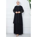 Hafsa Mina Kolları Taşlı Büyük Beden Anne Elbisesi Siyah HM2349 - 56