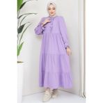 Hafsa Mina Önü Fırfırlı Kolu Bağlamalı Elbise Lila - 44