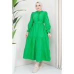Hafsa Mina Önü Fırfırlı Kolu Bağlamalı Elbise Yeşil - 44