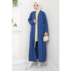 Hafsa Mina Şal Yaka Cepli Triko Hırka İndigo HM2243