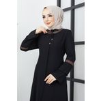 hafsamina Büyük Beden Nakış İşleme Detaylı Siyah Ferace HM22032
