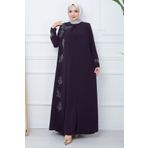 hafsamina Büyük Beden Yaprak Taşlı Anne Elbisesi Mor HM2350
