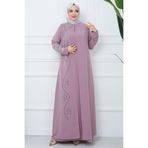hafsamina Büyük Beden Yaprak Taşlı Anne Elbisesi Pembe HM2350