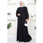 hafsamina Büzgülü Robalı Elbise Siyah HM2501