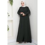 hafsamina Deri İşlemeli Ferace Haki HM2849