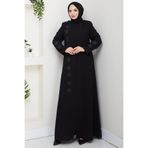 hafsamina Deri İşlemeli Ferace Siyah HM2849