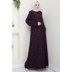hafsamina Gizli Patlı Yarım Taşlı Ferace Mürdüm HM2860