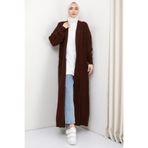 hafsamina Kiraz Desenli Uzun Triko Hırka Kahverengi HM2334
