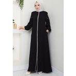 hafsamina Kolları Nakışlı Ferace Siyah HM2721