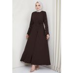 hafsamina Kolu Taşlı Gizli Patlı Ferace Acı Kahverengi HM2152