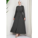 hafsamina Kolu Taşlı Gizli Patlı Ferace Füme HM2152