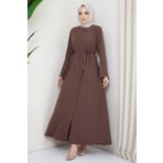 hafsamina Kolu Taşlı Gizli Patlı Ferace Kahverengi
