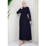 hafsamina Kolu Taşlı Gizli Patlı Ferace Lacivert HM2152