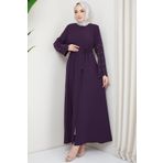 hafsamina Kolu Taşlı Gizli Patlı Ferace Mürdüm HM2152