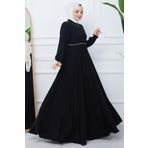 hafsamina Nakışlı Mevlana Ferace Siyah HM2359