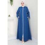 hafsamina Şeritli Biye Detaylı Ferace İndigo HM2151