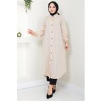hafsamina Yazlık Uzun Pamuklu Tunik Krem HM2109