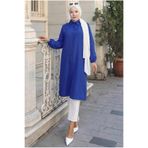 hafsamina Yazlık Uzun Pamuklu Tunik Saks Mavisi HM2109
