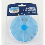 Haftalık İlaç Kutusu – 7 Günlük 7 Bölmeli, Gün Baskılı, Şeffaf Kapaklı Hap ve Vitamin Düzenleyici (Mavi)