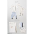 Hafy Baby 4'lü Bebek Takımı - Patikli Pantolon, Tulum, Body ve Önlük Seti - 3 - 6 Ay - Mavi - Beyaz - Açık Sarı