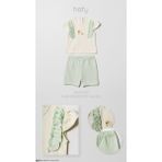 Hafy Baby Arı Nakışlı, Fırfırlı, Kız Bebek Yazlık Şortlu Takım - 9 - 12 - Ekru - Mint Yeşili