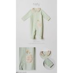 Hafy Baby Çiçek Yakalı, Patikli, Arı Nakışlı Kız Bebek Tulumu - Mint - 1 - 3 Ay