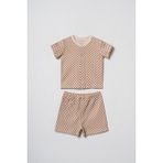 Hafy Baby Erkek Bebek, Dama Desenli, Yazlık Şort Tişört Pijama Takımı - 6 - 9 Ay - Kahverengi