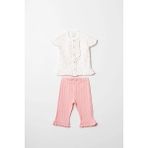 Hafy Baby Fırfırlı, Yazlık, Kız Bebek Alt Üst Penye Takımı - Pembe - Beyaz - 9 - 12
