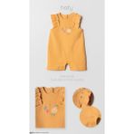 Hafy Baby Meyve Nakışlı, Fırfırlı, Yazlık, Kız Bebek Şort Tulum - Hardal - 9 - 12 Ay