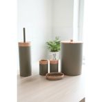 Hagen Ahşap Görünümlü 3lü Sabunluk Set+ WC Fırçası+ Çöp Kovası 5 Parçalı Banyo Seti Bohem Tarzı Özel Seri