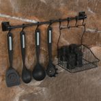 Hagen Metal Duvar Askı Rayı ve Sepet Seti - Güçlü Yapışkanlı, Siyah, Dekoratif, Paslanmaz Çelik, Banyo ve Mutfak İçin