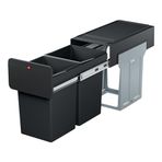 Hailo EcoLine Design L Gömme Çöp Ayırma Sistemi | 2 x 14 L | 28 L | Duo Çöp Ayırıcı Teleskopik Raylar Üzerinde Tam Çekmeli | Çıkarılabilir Kapak, Raflı | Çelik sac | Almanya'da üretilmiştir | Siyah