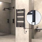 Haiti Elektrikli Havlupan 600x1100 Düz Siyah Mat (OneD On/Off ) Sağ 600 Watt