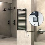 Haıtı Elektrikli Havlupan 600X1200 Düz Siyah (Ktx3 Termostat) 600W Spiral Kablolu
