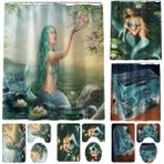 HaiTun (3 Parça Mermaid Tuvalet Minderi C) Güzellik Mermaid Baskılı Banyo Mat Halı Setleri ve Duş Perdesi Banyo Aksesuarları (Yurt Dışından) - Yeşil