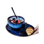 HaiTun Retro Mavi Seramik Kupası ve Tabağı Kahvaltı Kupa Ev Batı Gıda Seramik Plaka Süt Yulaf Ezmeli Fincan Meyve Salatası Kupası | Kahve Fincanı Ve;tabak Setleri (Yurt Dışından) - 1 Adet - 300 ml