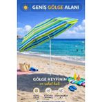 hak-iş oyuncak Çizgili Mavi-Yeşil 170 cm Ayarlanabilir Polyester Ekose Kumaş Plaj Şemsiyesi