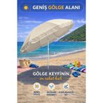 Hak-İş Oyuncak Hak-İş 170 cm Ayarlanabilir Düz Renk Krem Kumaş Plaj Şemsiyesi Geniş Gölge Alanı Sunar