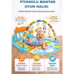 Hak-İş Oyuncak Mantar Desenli Bebek Oyun Halısı – 0+ Ay, Hayvan Figürlü Işıklı ve Müzikli Gelişim Matı - Mavi - 75 x 60 cm