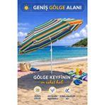 hak-iş oyuncak Turuncu-Yeşil Çizgili 170 cm Ayarlanabilir Polyester Ekose Kumaş Plaj Şemsiyesi