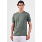 Haki Bisiklet Yaka Pamuklu Düz Renk Slim Fit Erkek T-shirt - 2XL