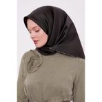 Haki Çizgili Twill İpek Eşarp