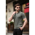 Haki Düğmeli Polo Yaka Triko Erkek Tişört E7408 - XL