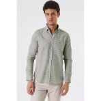 Haki Düğmeli Yaka Kısalabilir Kol Cepsiz Slim Fit Casual Pamuklu Gömlek 1004230181